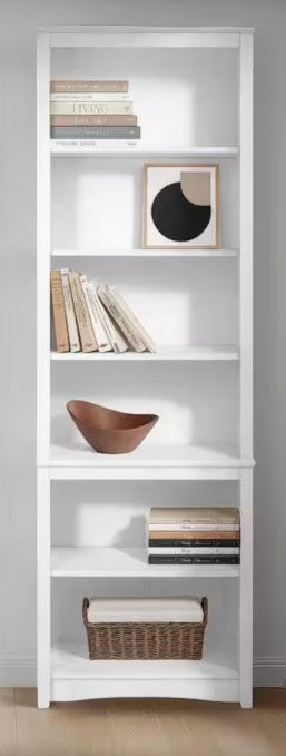 Sonoma 80 in. Tall White Engineered Wood 6-Shelf Bookcase, Farmhouse Book Shelf with 2-Adjustable Storage Shelves