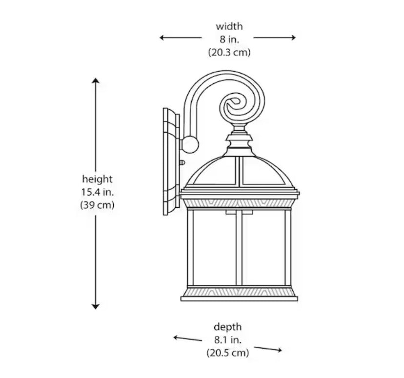 Wickford 15.4 in. 1-Light Weathered Bronze Hardwired Outdoor Wall Light Lantern Porch Sconce with Clear Glass (2-Pack)