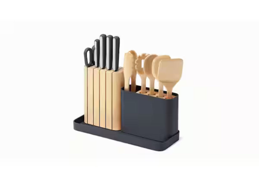 14 Piece Steel German Knife and Utensil Set in Charcoal