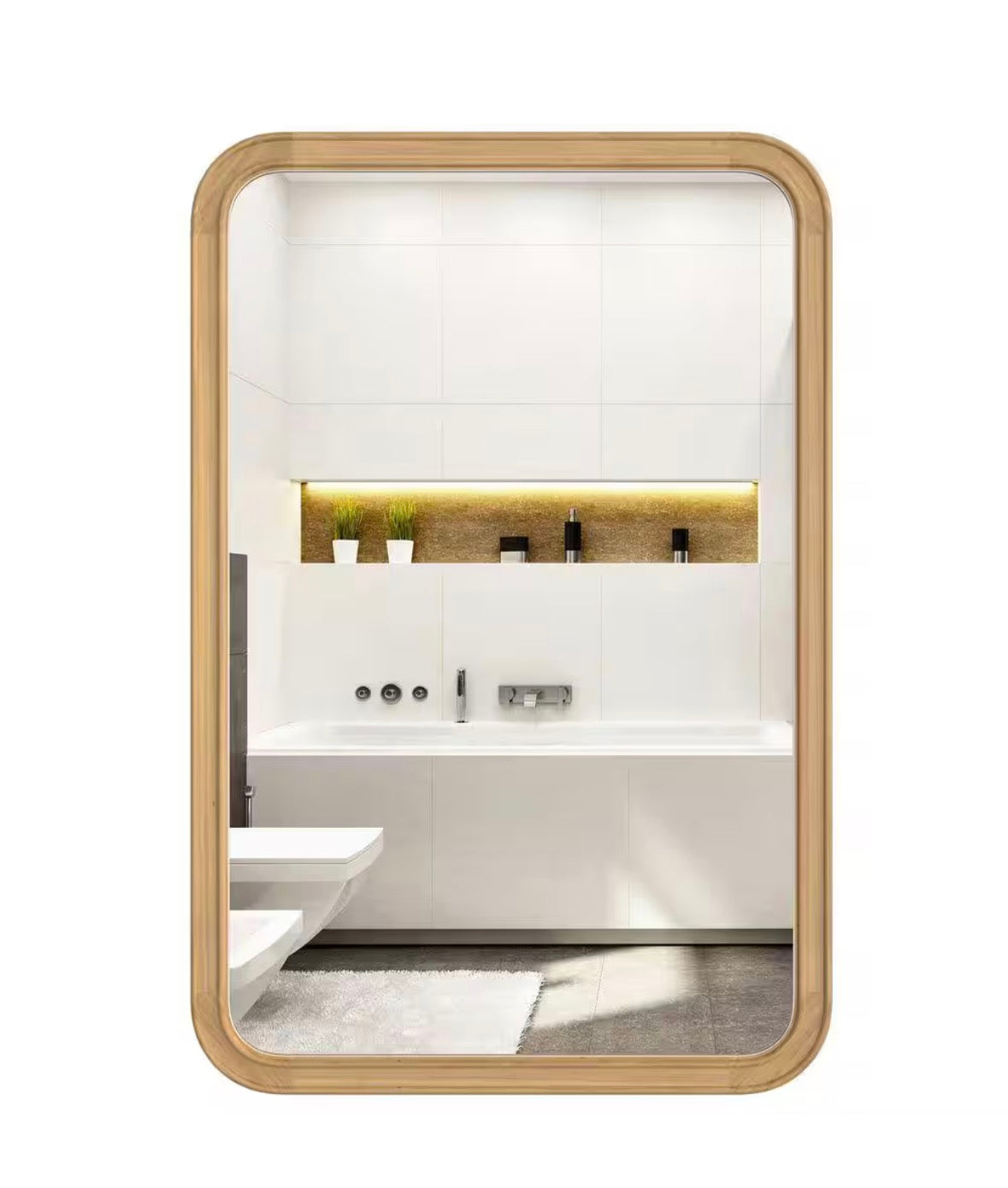 Bonnevaux Natural 24 in. x 36 in. Rounded Corner Wood Mirror