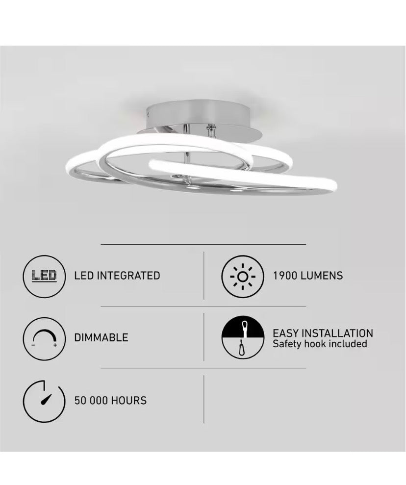 Swirl Butterfly 16 in. 1-Light Modern Chrome Integrated LED Flush Mount Ceiling Light Fixture for Kitchen or Bedroom