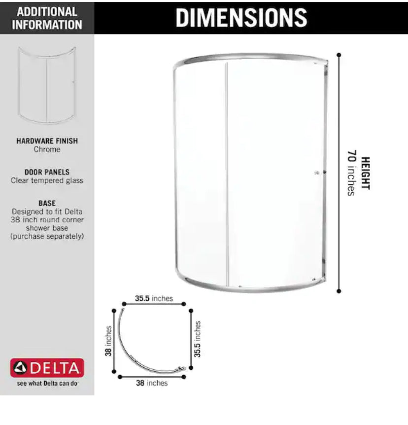 38 in. W x 70 in. H Round Sliding Framed Corner Shower Enclosure in Chrome with Clear Glass