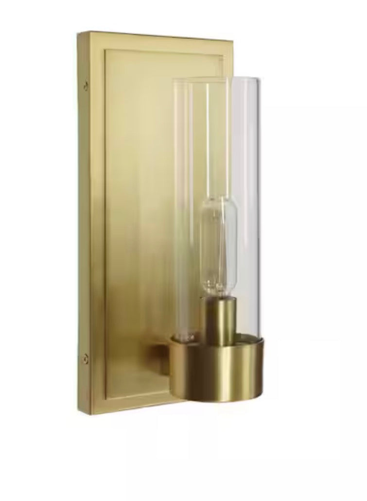 Closmere 5 in. 1-Light Brushed Gold Mid-Century Modern Wall Sconce with Clear Glass Shade
