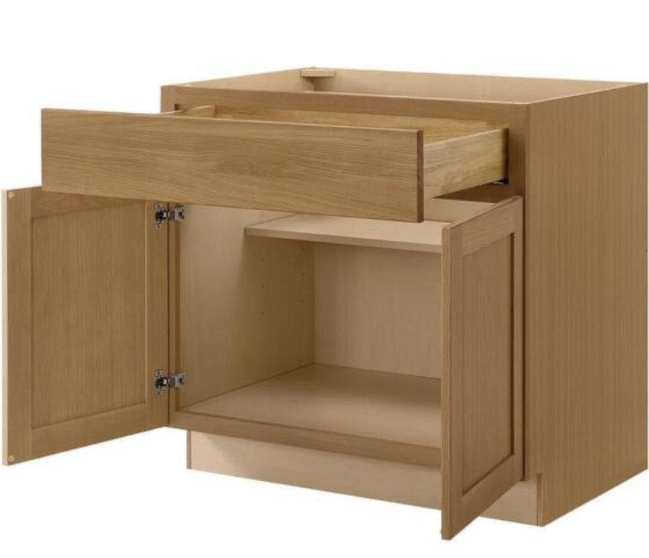 Avondale 36 in. W x 24 in. D x 34.5 in. H Ready to Assemble Plywood Shaker Base Kitchen Cabinet in White Oak