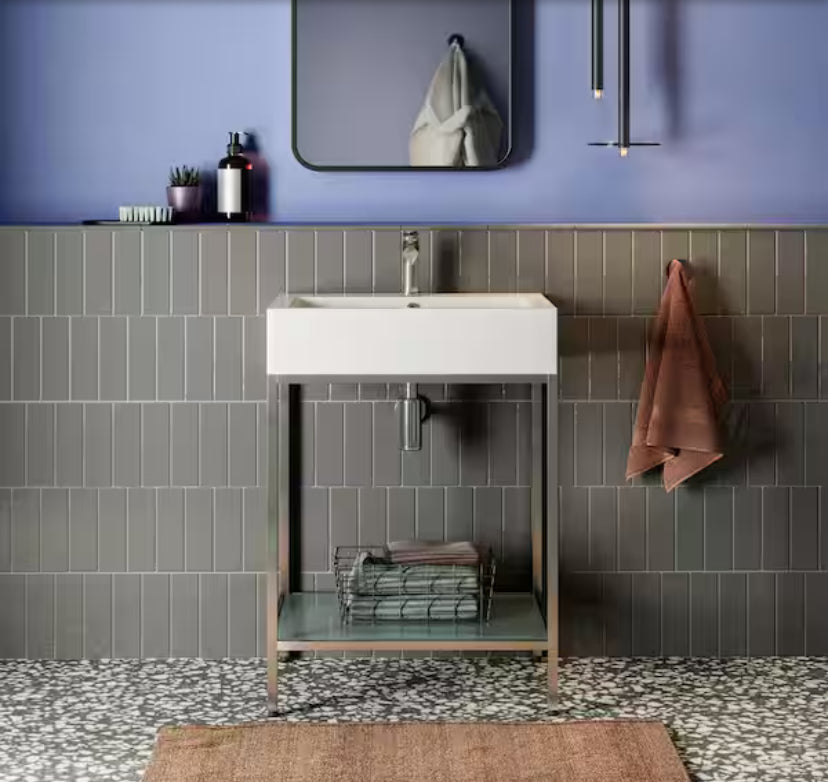 Pierre 24 in. W x 18.1 in. D Bath Vanity in Chrome with Ceramic Vanity Top in White with White Basin