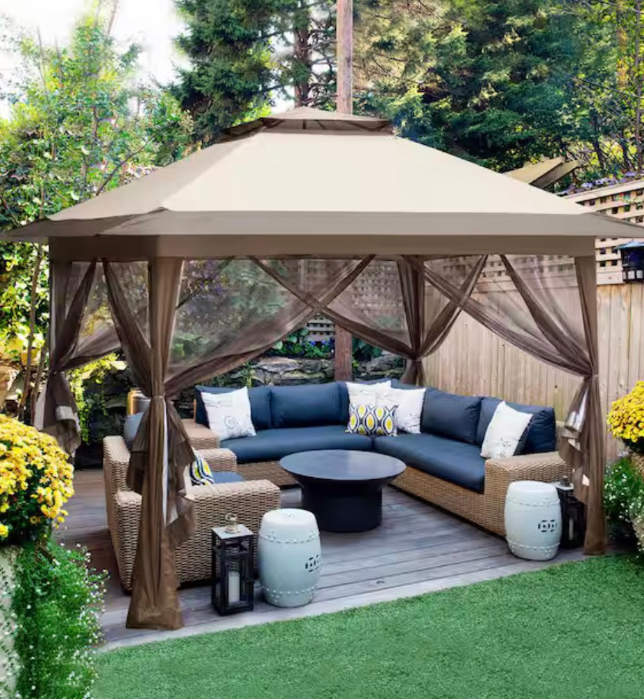 13 ft. x 13 ft. Pop-Up Gazebo Tent Instant with Mosquito Netting and 4-Sand Bags
