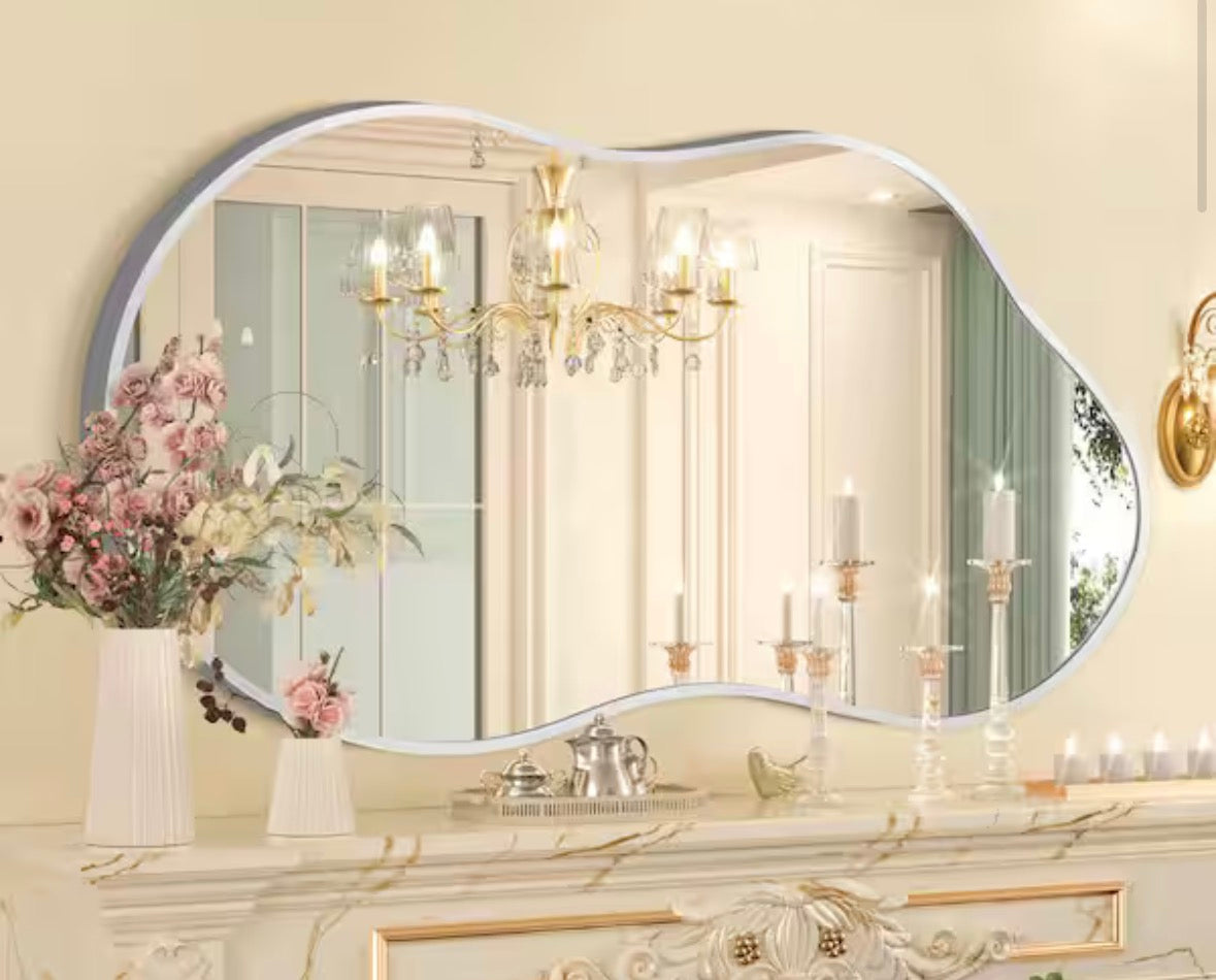 20 in. W x 36 in. H Asymmetrical Silver Aluminum Alloy Framed Wall Mirror Irregular Wall Mirror
