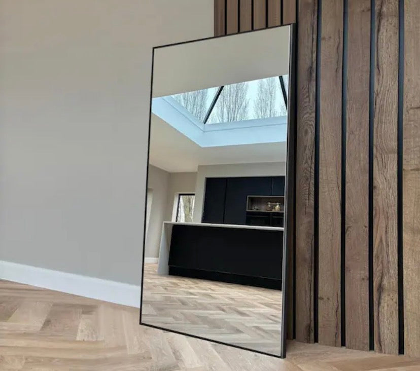 24 in. W x 71 in. H Modern Rectangular Frame Aluminum Alloy Black Oversized Standing Mirror Floor Mirror