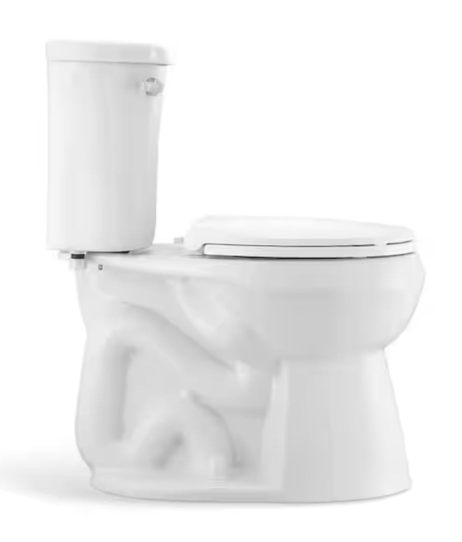 Power Flush 12 inch Rough In Two-Piece 1.28 GPF Single Flush Round Toilet in White Seat Included