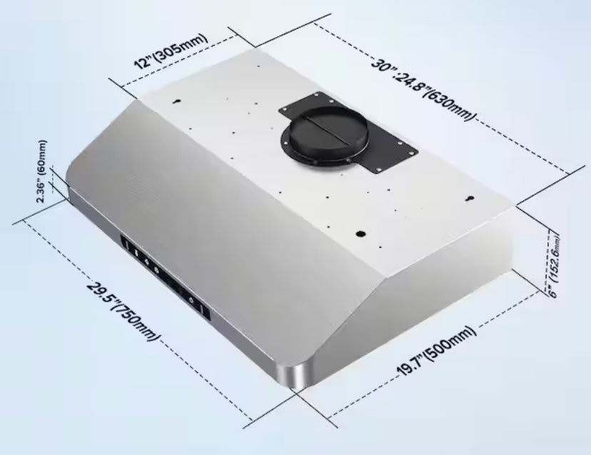 30 in. 900CFM Ducted Under Cabinet Range Hood in Stainless Steel with 3-Way Venting Removable LEDS and Gesture Control