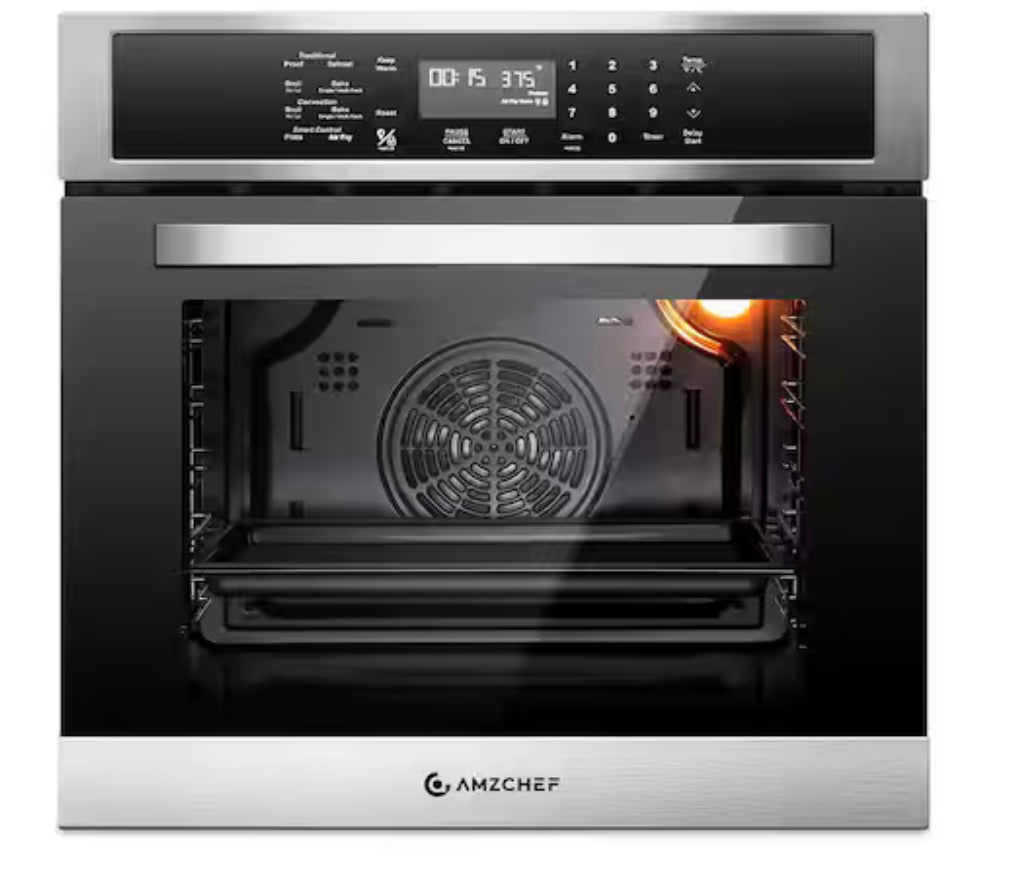 24 in. 2.5 Cu. Ft. Single Electric Wall Oven with Convection & Air Frying, Safety Lock, Timer & Alarm, Stainless Steel