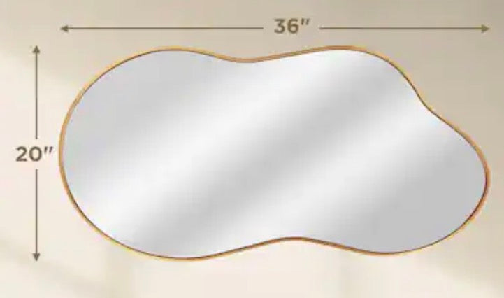 36 in. W x 20 in. H Irregular Gold Aluminum Alloy Framed Wall Mirror Asymmetrical Wall Mirror