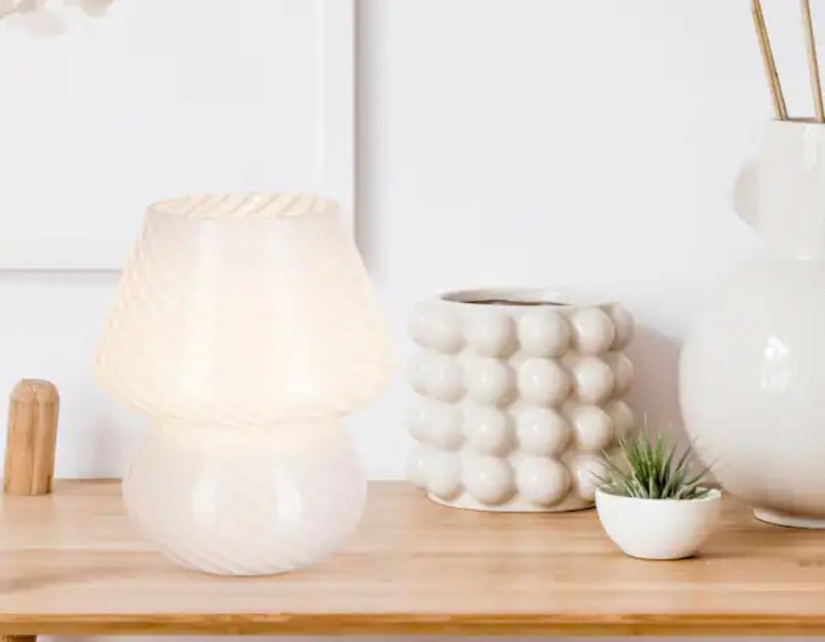 7 in. White Contemporary Swirl Glass Mushroom Accent Lamp