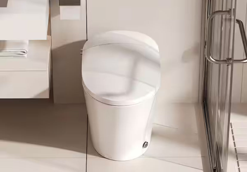 1-Piece 1/1.27 GPF High Efficiency Dual Flush Elongated Toilet in White with Heated Seat and Slow-Close, Seat Included