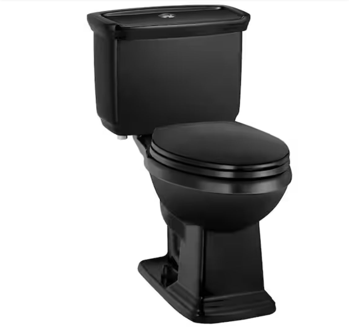 2-piece 1.0 GPF/1.28 GPF High Efficiency Dual Flush Elongated Toilet in Black, Seat Included