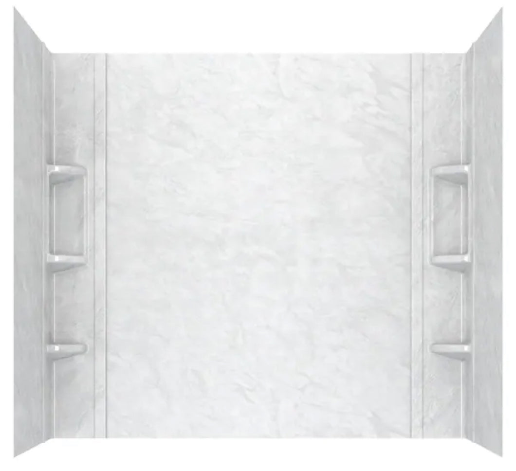 Ovation 32 in. x 60 in. x 59 in. 5-Piece Glue-Up Alcove Bath Wall Set in White Marble