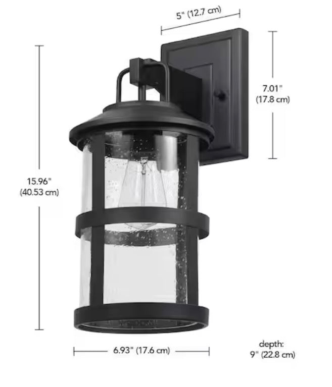 Penelope Matte Black Modern Indoor/Outdoor 1-Light Wall Sconce with Seeded Glass Shade