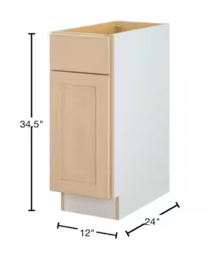 12 in. W x 24 in. D x 34.5 in. H Ready to Assemble Base Kitchen Cabinet in Unfinished with CLICKREADY Technology