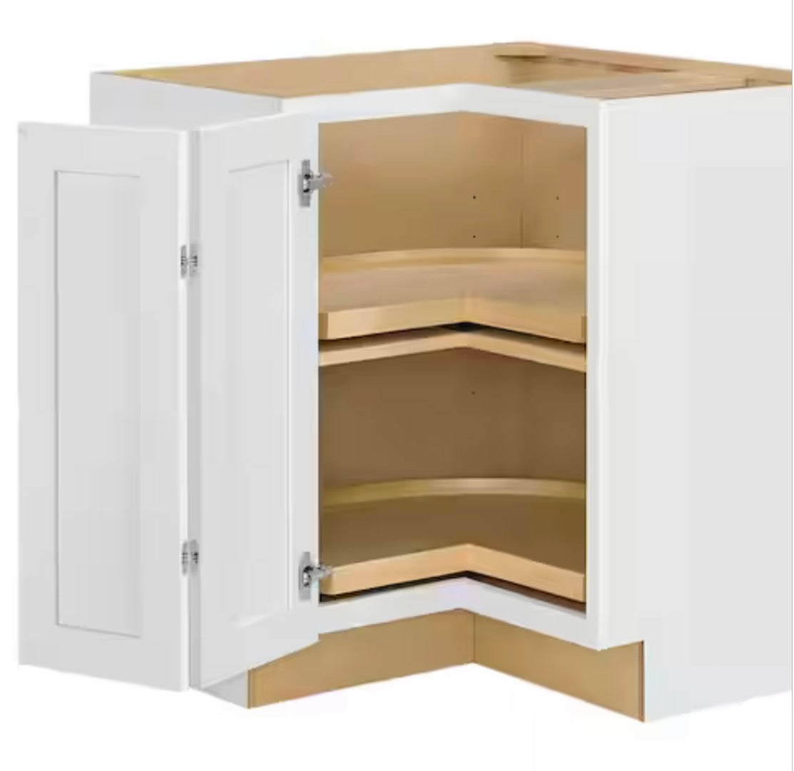Avondale 32 in. W x 32 in. D x 34.5 in. H Ready to Assemble Plywood Shaker Lazy Susan Corner Cabinet in Alpine White
