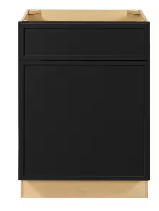 Leyton 24 in. W x 21 in. D x 34.5 in. H Ready to Assemble Plywood Slim Shaker Bath Sink Base Cabinet in Raven Black