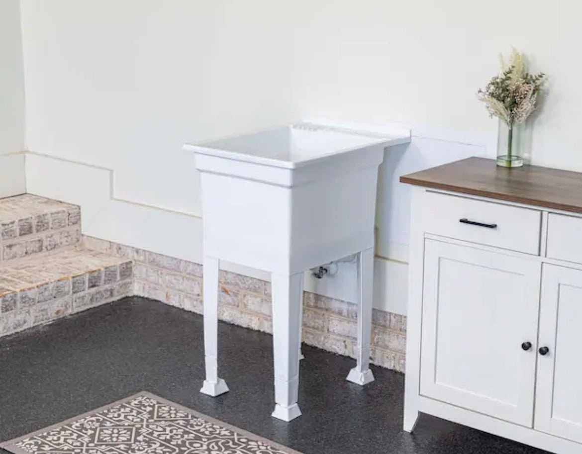 18 in. W x 24 in. D x 35 in. H Freestanding Laundry/Utility Sink in White with Stainless Steel Swing Faucet