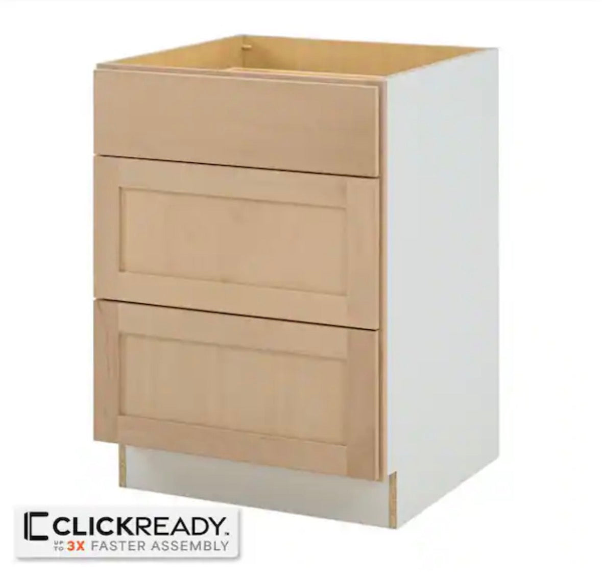 24 in. W x 24 in. D x 34.5 in. H Ready to Assemble Drawer Base Kitchen Cabinet in Unfinished with CLICKREADY Technology
