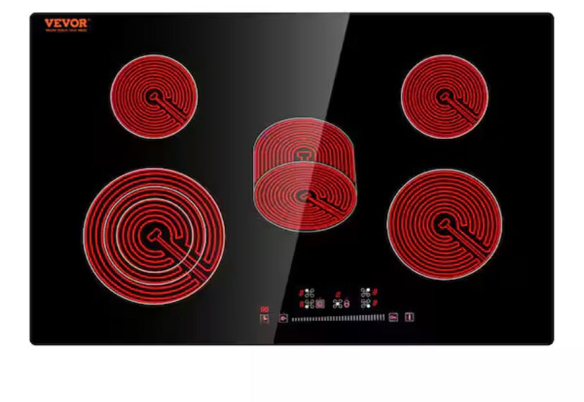 Built in Electric Stove Top 30 in. 5 Burners Glass Radiant Cooktop with Sensor Touch Control, Timer and Child Lock,Black