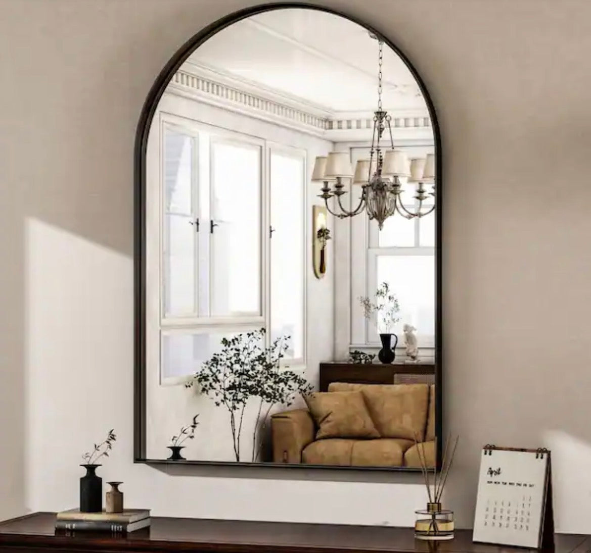 Modern Black 36 in. W x 48 in. H Arched Aluminum Alloy Deep Framed Vanity Wall Mirror