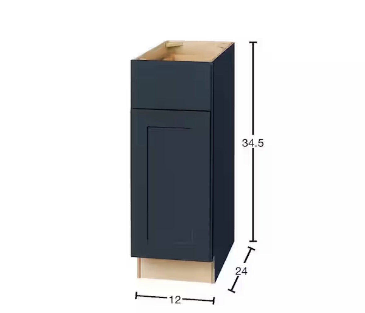 Avondale 12 in. W x 24 in. D x 34.5 in. H Ready to Assemble Plywood Shaker Base Kitchen Cabinet in Ink Blue