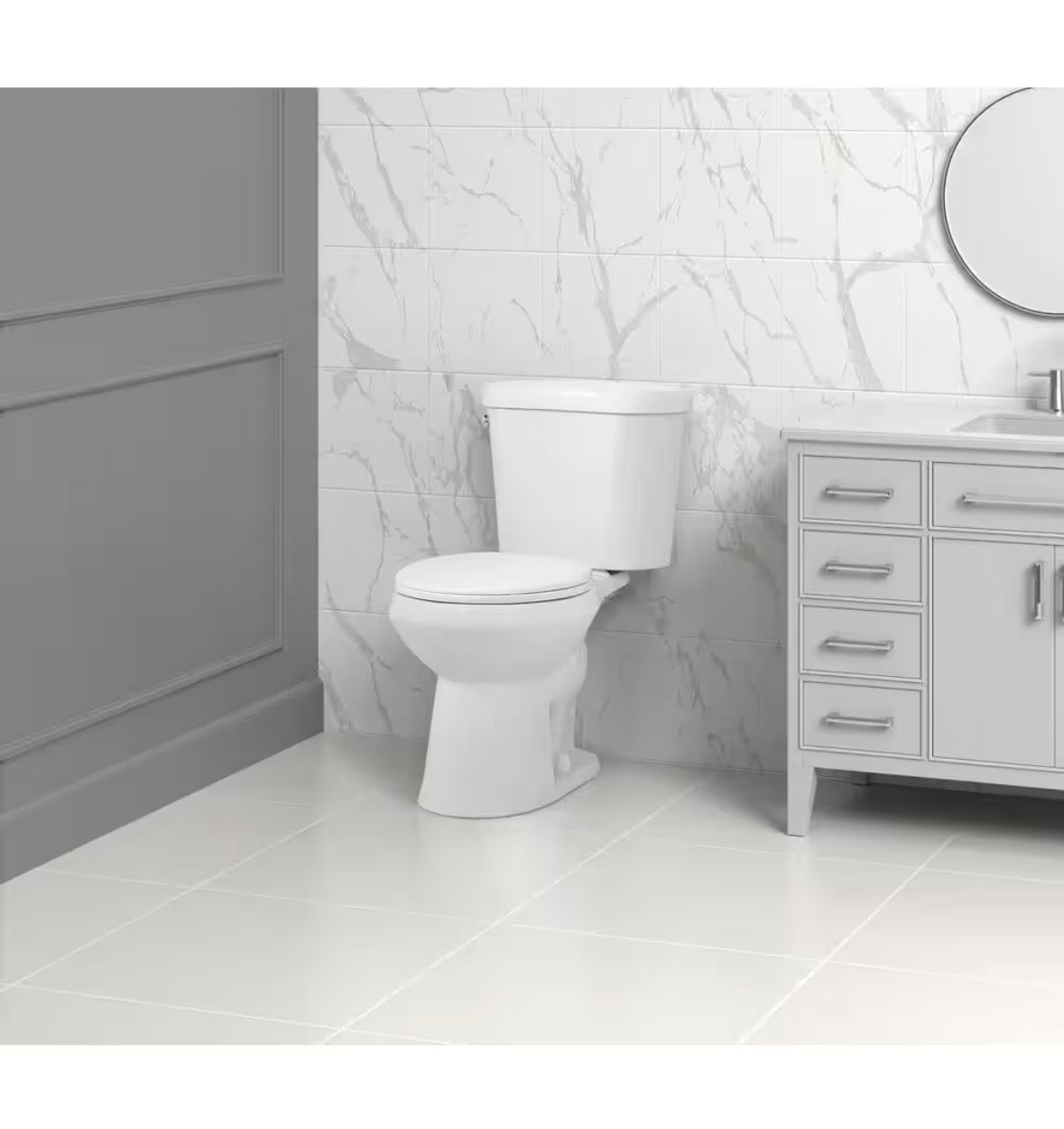 12 in. Rough In 2-Piece 1.28 GPF Single Flush Round Toilet in White, Seat Included