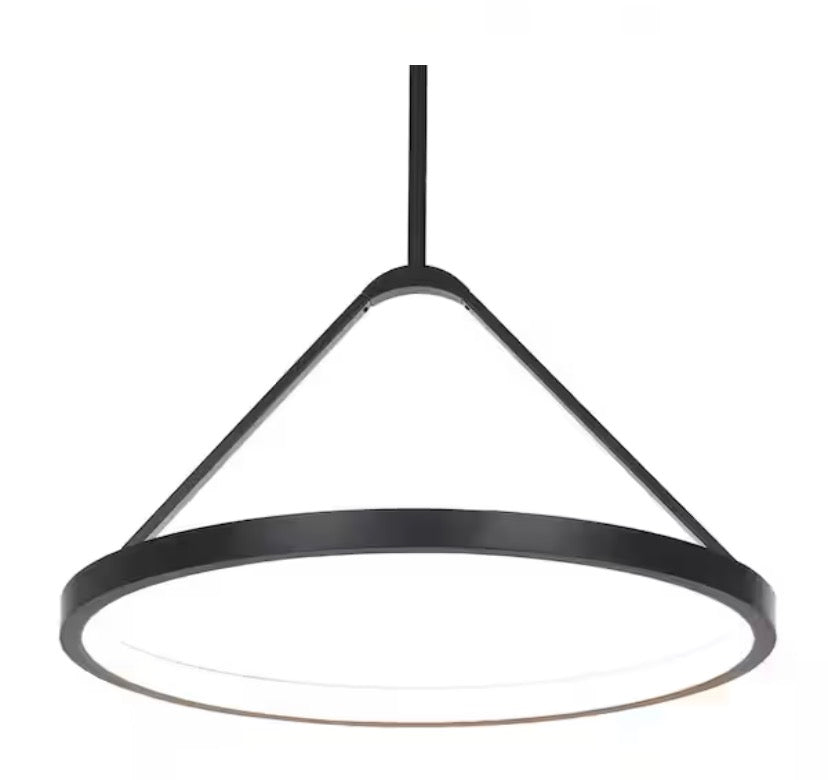 Townly 35-Watt 1-Light Satin Black Bowl Integrated LED Pendant Light with Open Metal Ring Shade