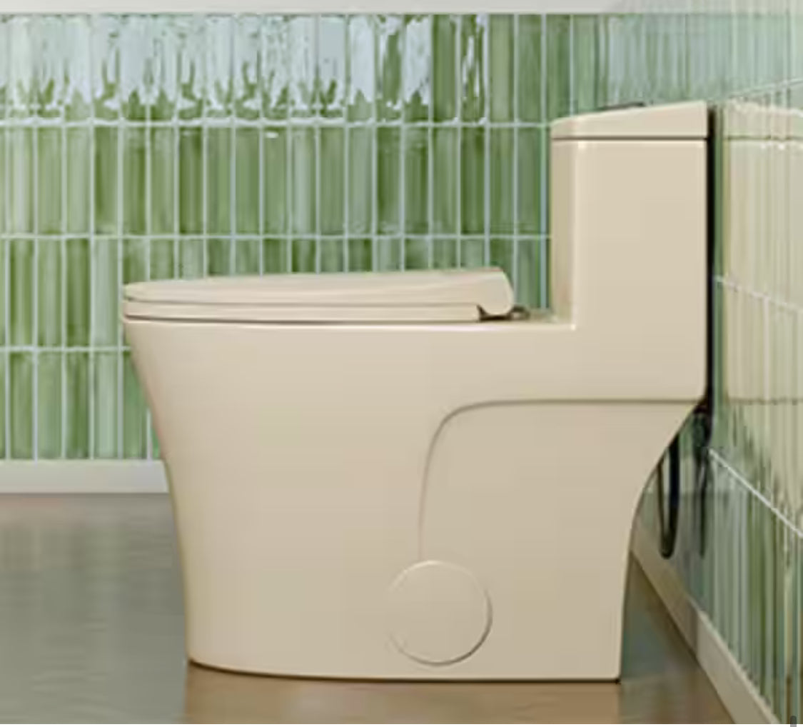 1-piece 0.8/1.28 GPF High Efficiency Dual Flush Elongated Toilet in Biscuit, Seat Included