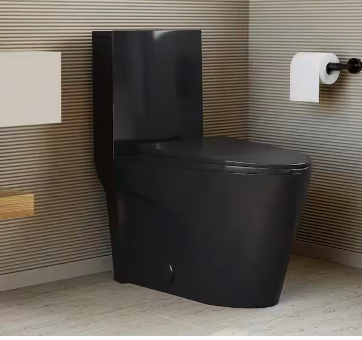 St. Tropez 1-Piece 1.1/1.6 GPF Elongated Toilet Vortex Flush in Glossy Black Seat Included
