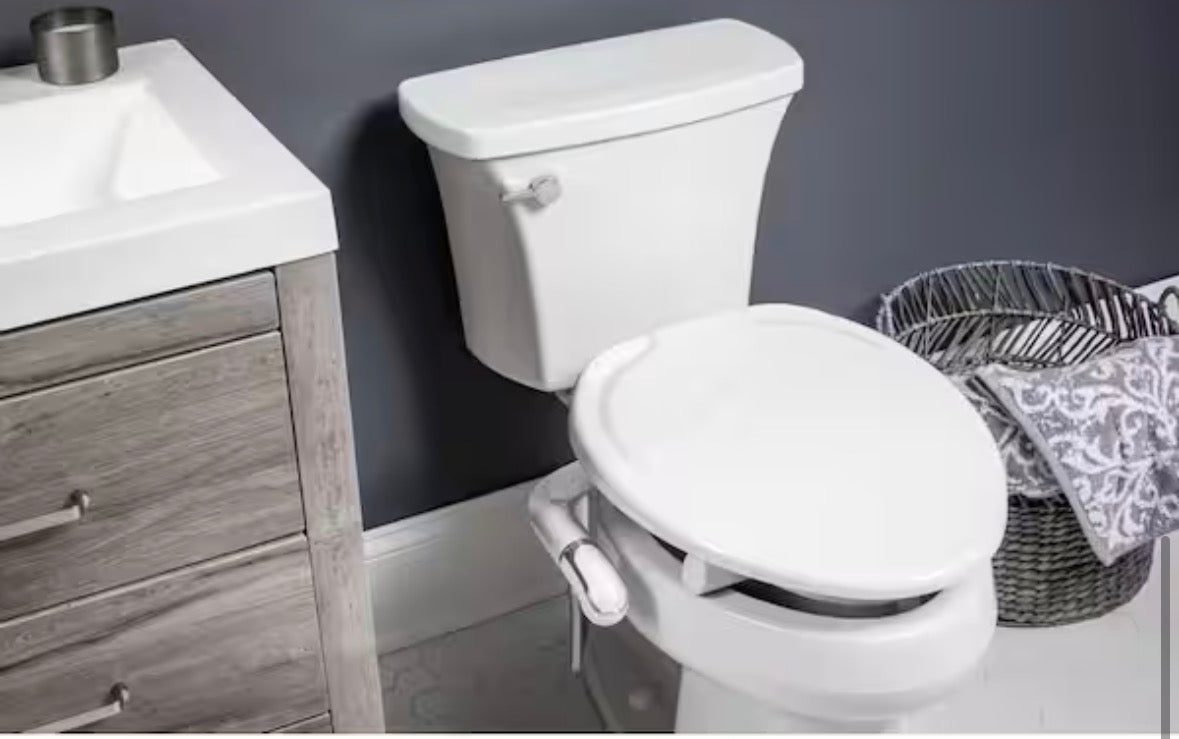 Assurance Raised 3" Elongated Never-Loosens Premium Plastic Toilet Seat in White with Support Arms and Bidet