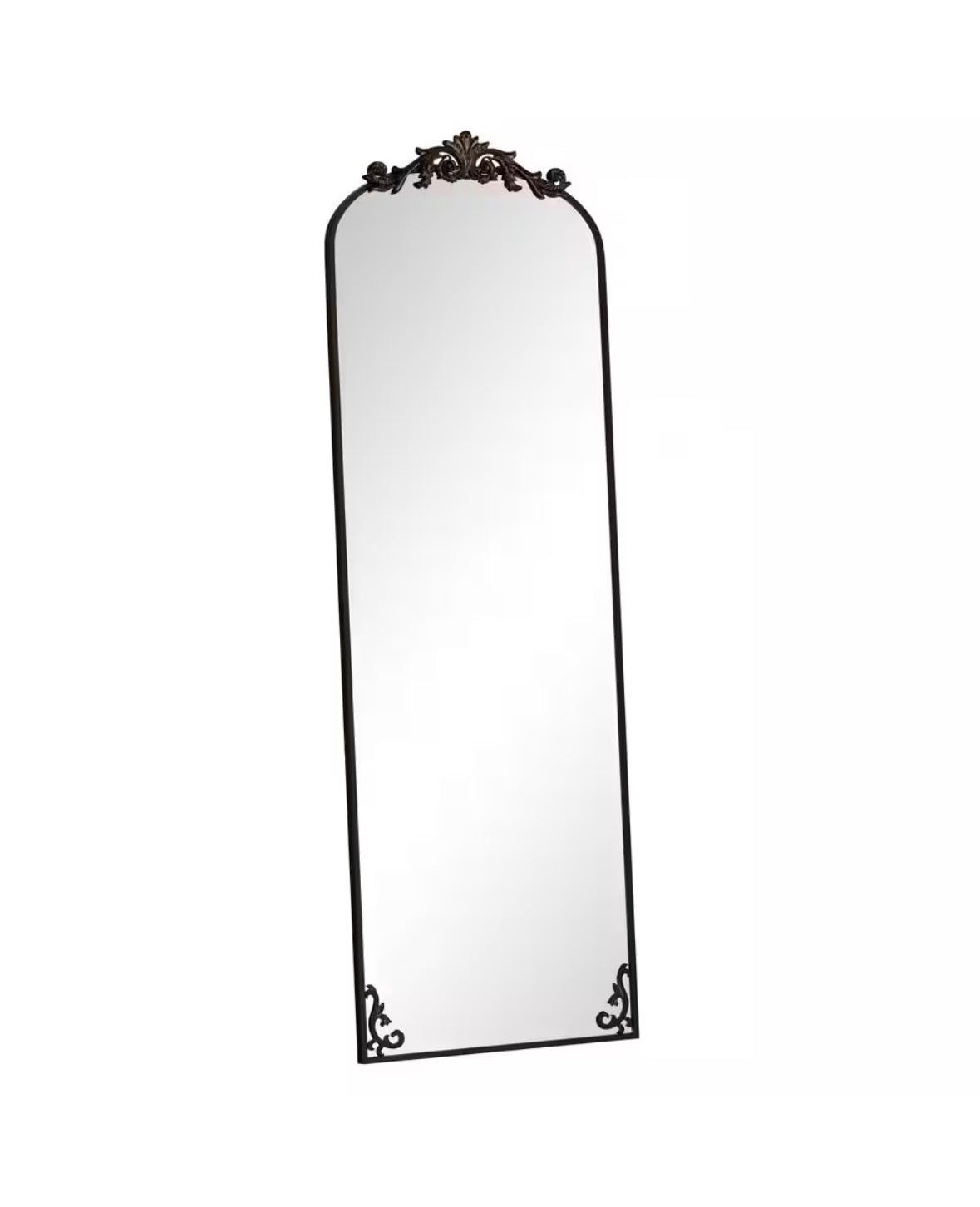 21 in. W x 64 in. H Arched Bronze Metal Framed with Carved Decoration Full Length Mirror