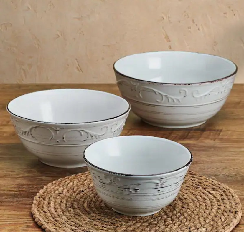 Trellis 11.02 in. 69 fl. oz. Beige Stoneware Serving Bowls (Set of 3)