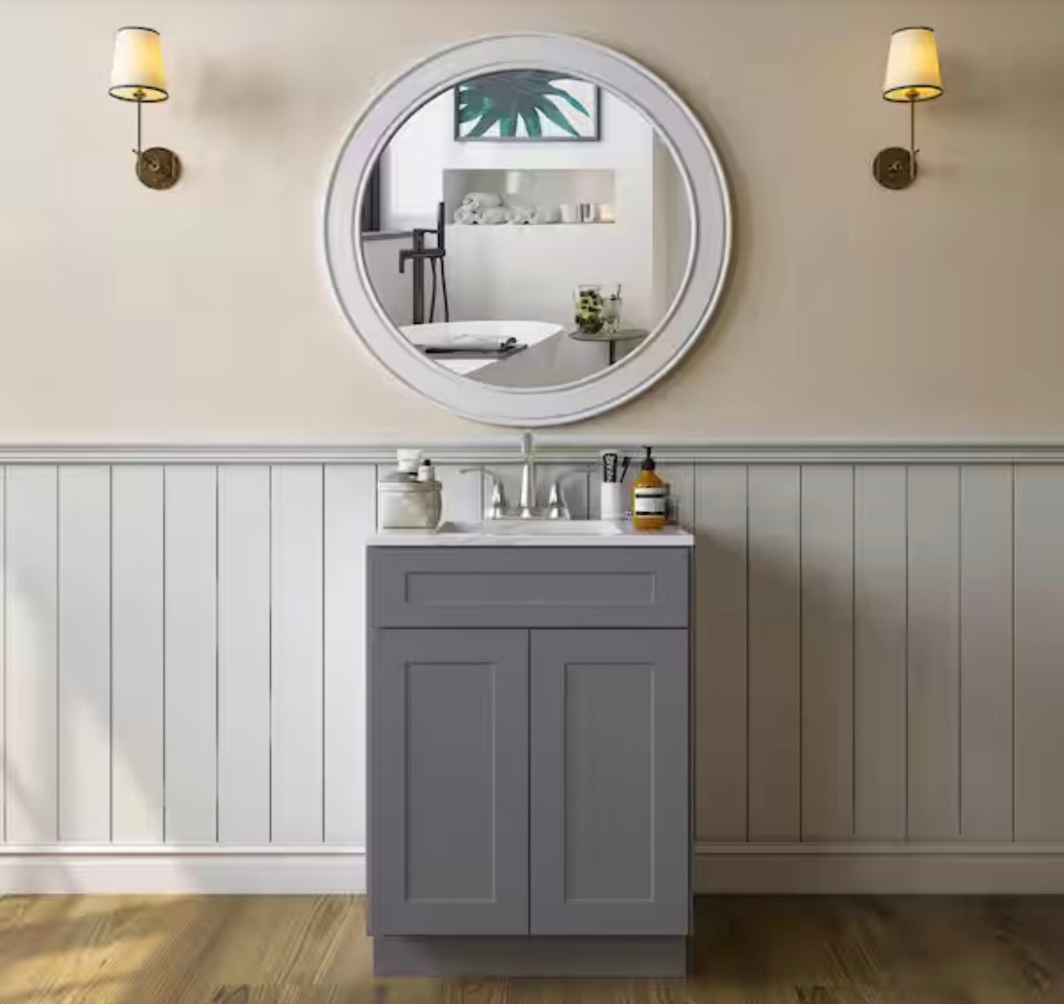 27 in. W x 21 in. D x 34.5 in. H in Shaker Grey Plywood Ready to Assemble Floor Vanity Sink Base Kitchen Cabinet