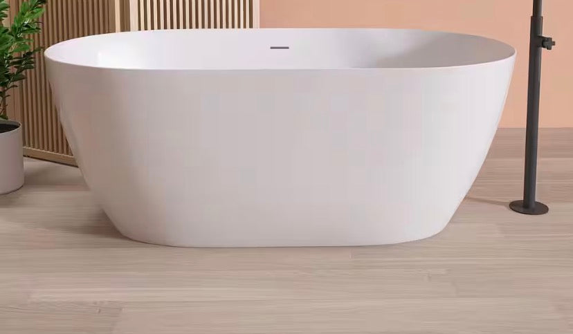 Hyui 47 in. L x 27.5 in. Soaking Bathtub Acrylic Tubs Stand Alone Oval Free Standing Small Tub Freestanding White