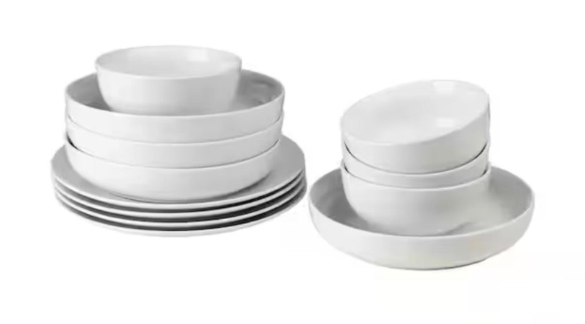 White Essential 12-Piece Classic Porcelain Dinnerware Set (Service for 4)
