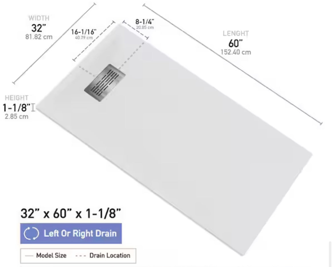 Subway Horizontal 32 in x 60 in x 84 in. Solid Composite Stone Alcove Shower Kit with Walls and White Pan Base L/R Drain