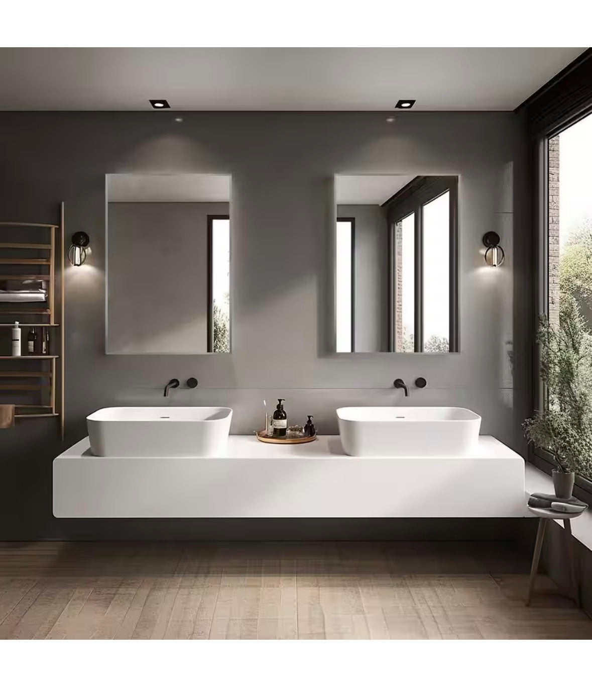 Set of 2 Silver Rectangular 24 in. W x 36 in. H Aluminum Slim Frame Bathroom Mirrors Straight Corner Rectangles