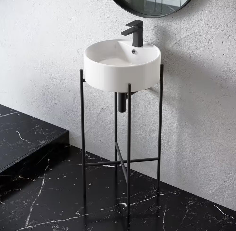Monaco Ceramic Matte Black Console Sink Basin and Leg Combo