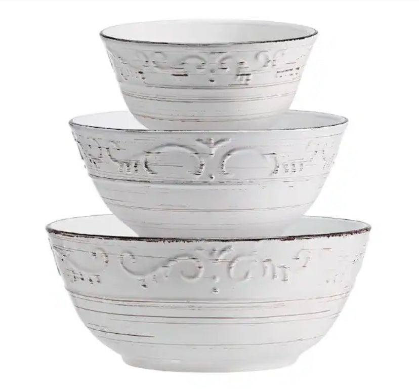 Trellis 11.02 in. 69 fl. oz. Beige Stoneware Serving Bowls (Set of 3)