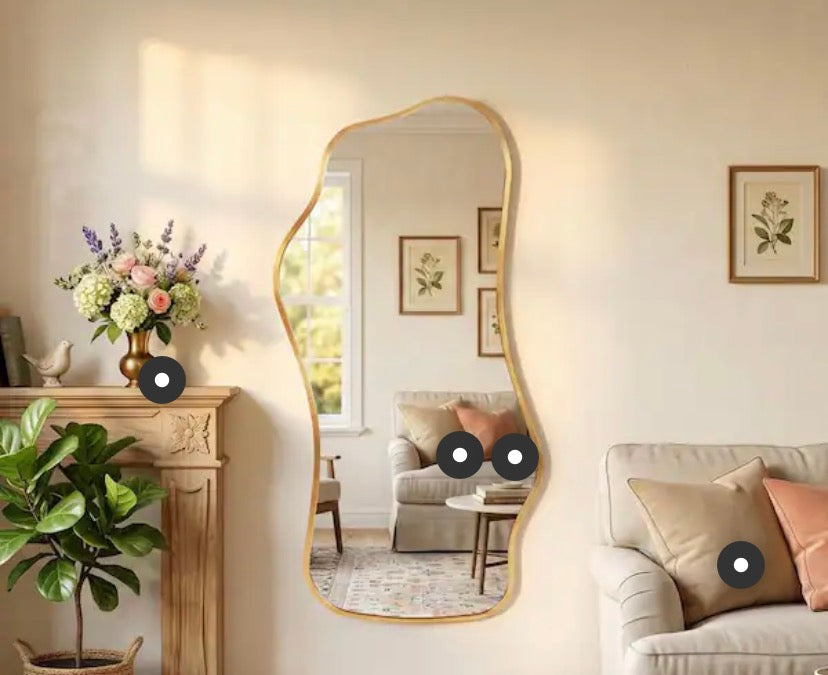 47 in. W x 22 in. H Gold Aluminum Alloy Framed Irregular Wall Mirror