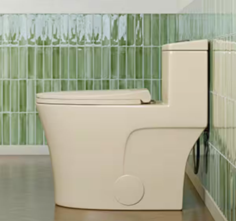 1-piece 0.8/1.28 GPF High Efficiency Dual Flush Elongated Toilet in Biscuit, Seat Included