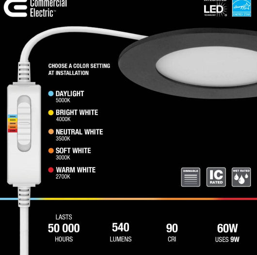 Ultra Slim Integrated LED 4 in Round Adj Color Temp Canless Recessed Light for Kitchen Bath Living rooms, White