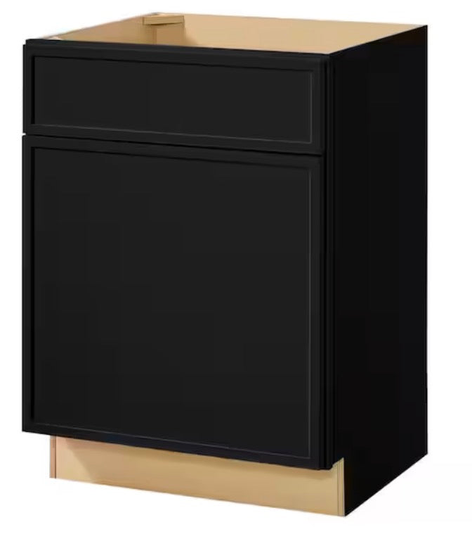 Leyton 24 in. W x 21 in. D x 34.5 in. H Ready to Assemble Plywood Slim Shaker Bath Sink Base Cabinet in Raven Black