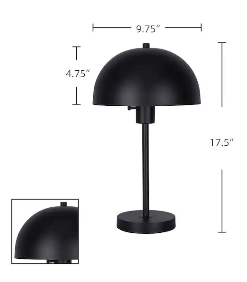 Corbin 17.5 in. Black Modern Table Lamp with Black Metal Shade and AC Outlet on Base