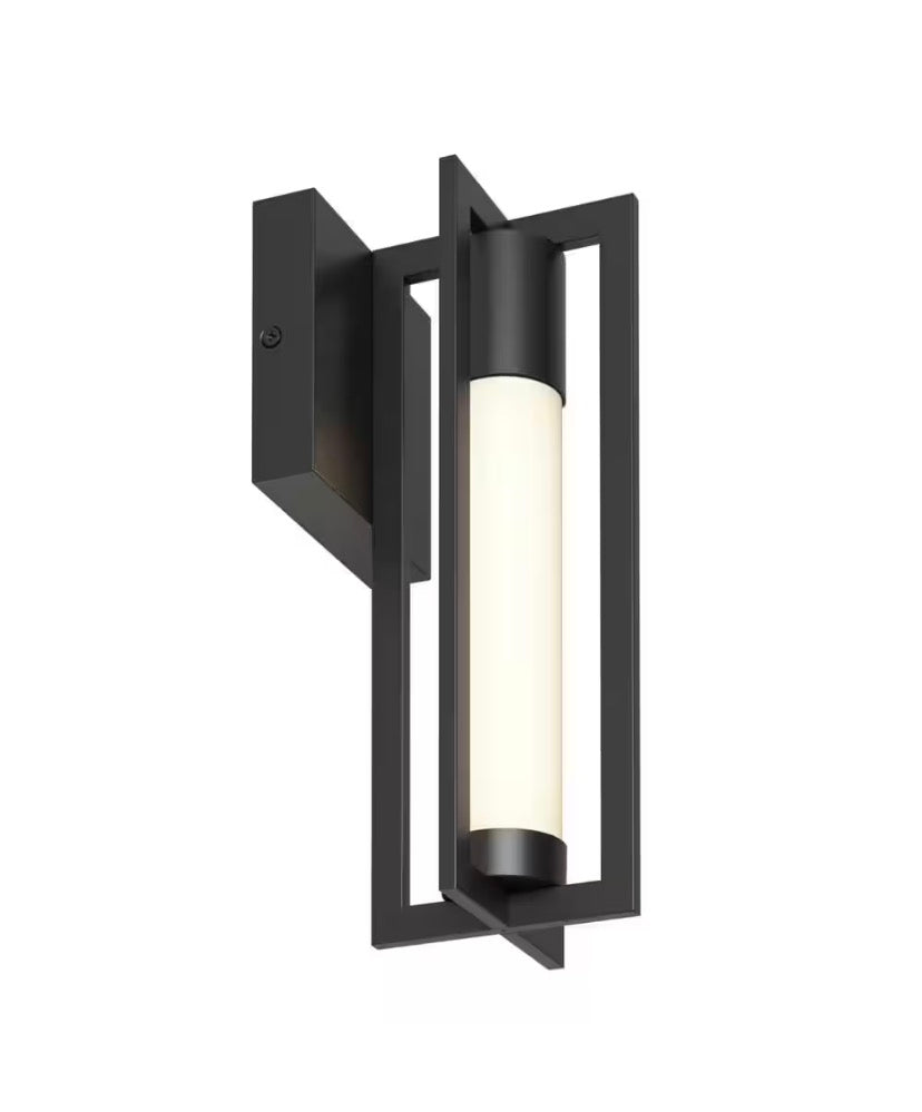 Walt Black Modern 3 CCT Integrated LED Exterior Hardwired Garage and Porch-Light Lantern Sconce