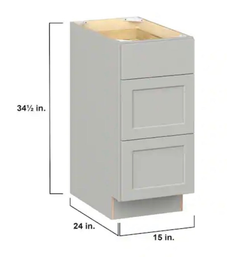 Emerson Whisper Gray Base 3 drawer Ready to Assemble Kitchen Cabinet (15 in. W x 34.5 in. H x 24 in. D)